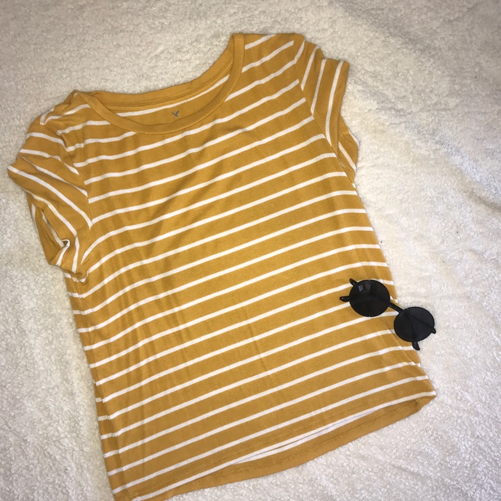 mustard yellow striped american eagle tshirt