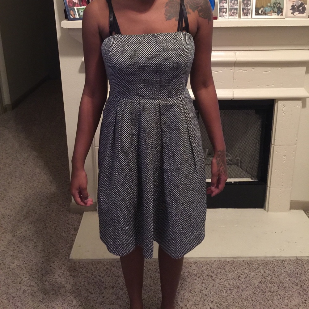 J. Crew polka dot dress. About knee length.