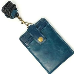 Wallet ID Badge Holder Lanyard Genuine Leather