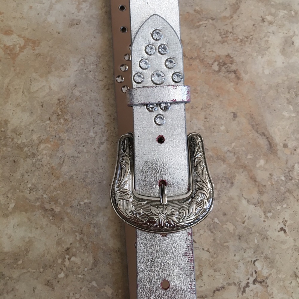 Metallic silver rhinestone belt