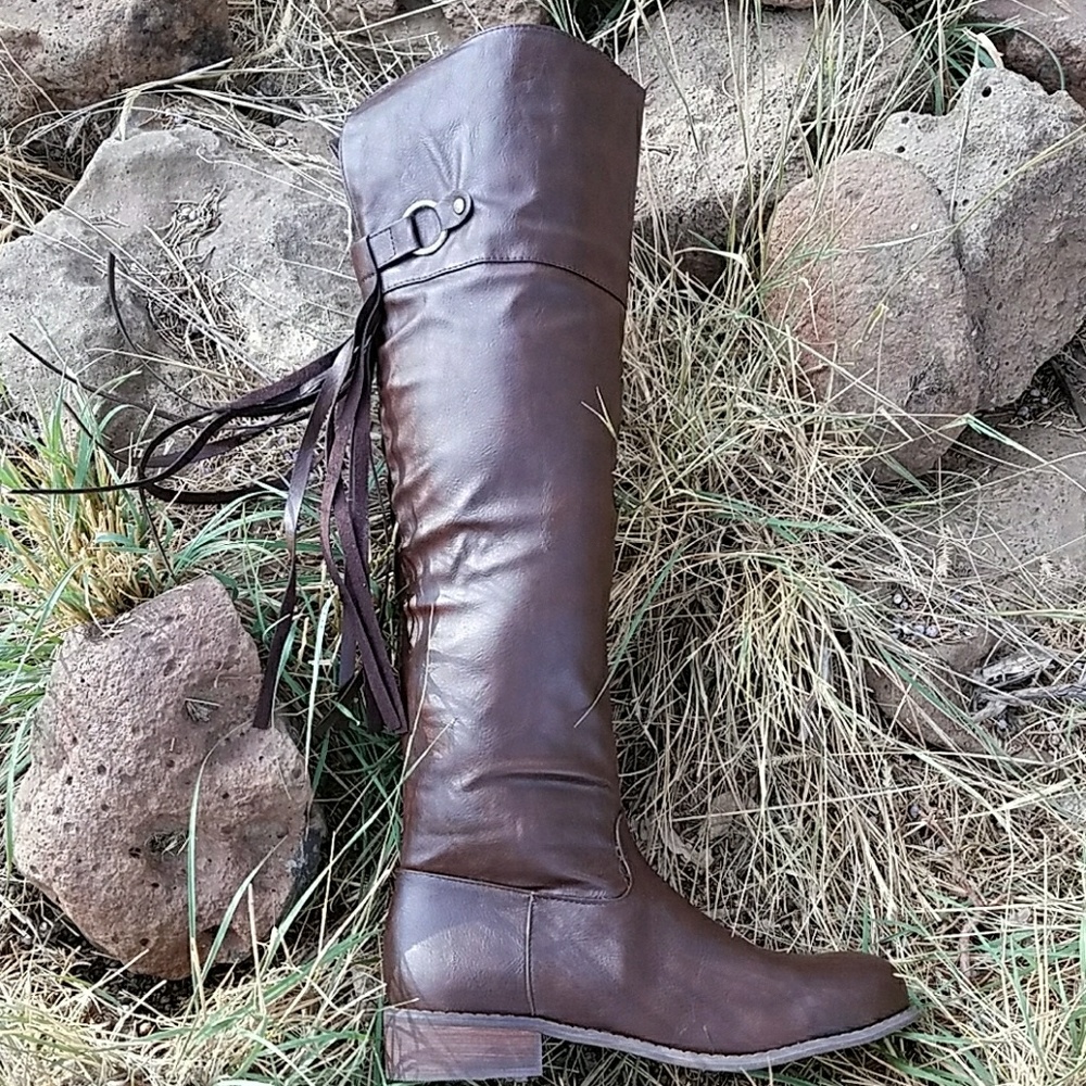 πππ¨π© Siz 6 π€Vegan Leather Knee Fringe Boot - Picture 5 of 7