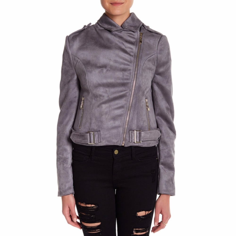 Romeo & Juliet Couture Grey Suede Moto Jacket - Picture 7 of 7