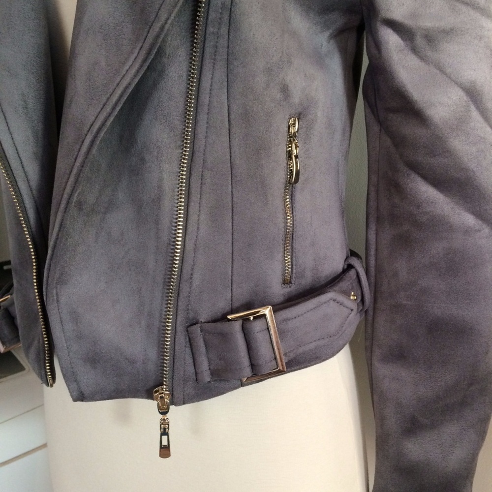 Romeo & Juliet Couture Grey Suede Moto Jacket - Picture 4 of 7