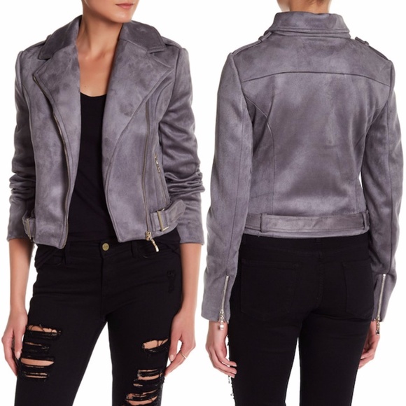 Romeo & Juliet Couture Grey Suede Moto Jacket - Picture 6 of 7