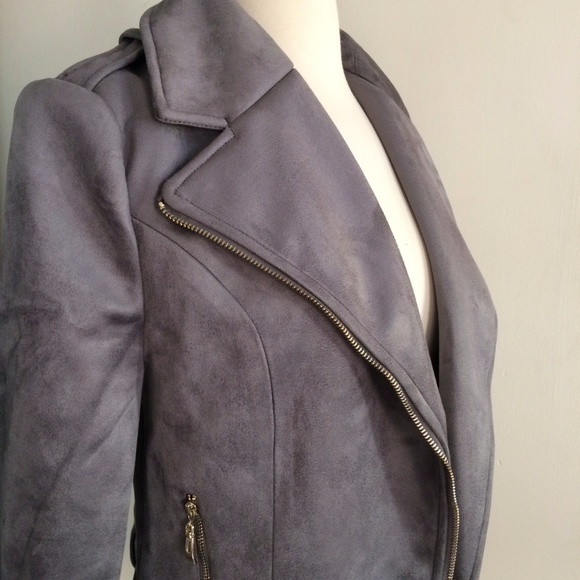 Romeo & Juliet Couture Grey Suede Moto Jacket - Picture 2 of 7