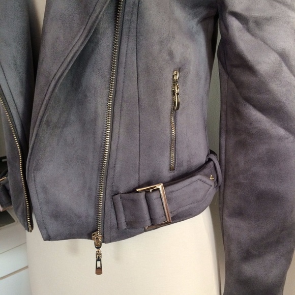 Romeo & Juliet Couture Grey Suede Moto Jacket - Picture 4 of 7
