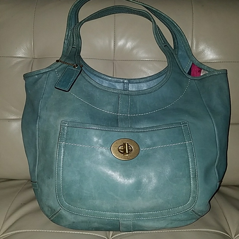 Coach XL Turquoise Leather Ergo Legacy Tote #10744