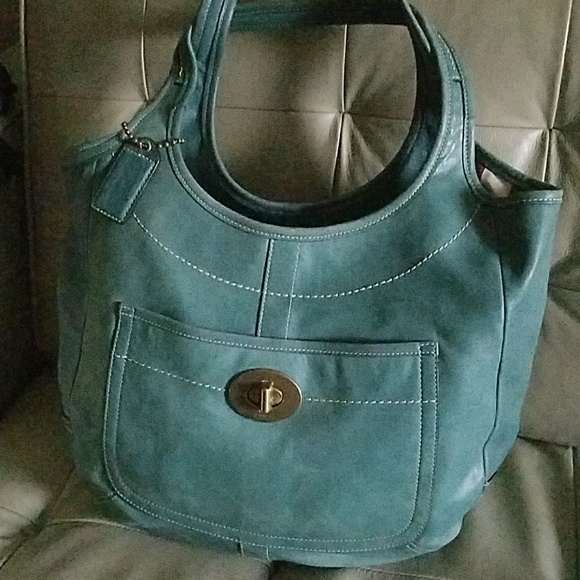 Coach XL Turquoise Leather Ergo Legacy Tote #10744 - Picture 2 of 7