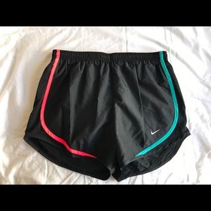 Nike tempo shorts in black with multi stripes