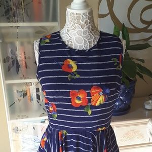 Maison Jules Striped Dress w/ Poppy Flowers