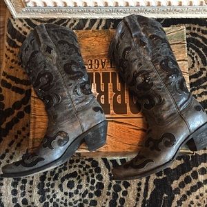 Coral Crater Sequins Inlay Cowgirl Boots-Snip Toe