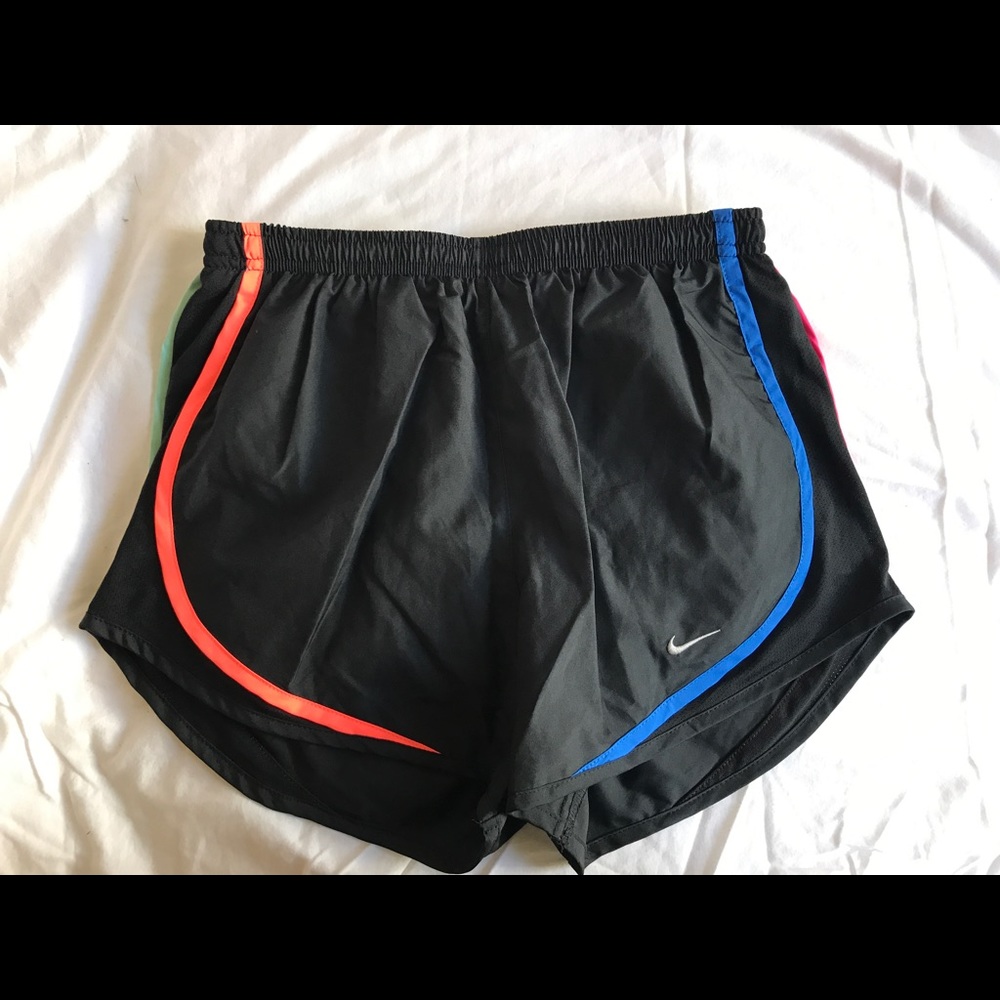 Nike tempo shorts in black with multi stripes