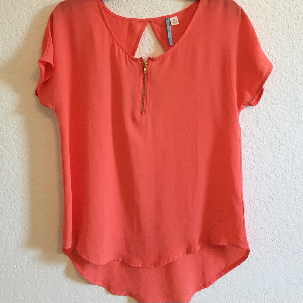 Salmon top with gold zipper and open back