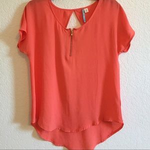 Salmon top with gold zipper and open back
