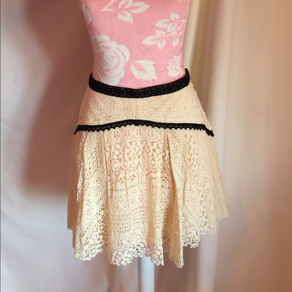 Free People crochet cream skirt