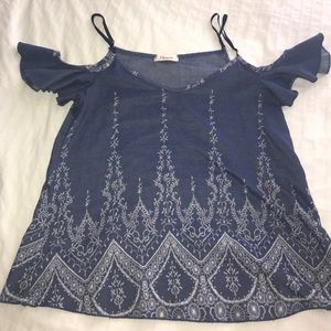 denim colored off the shoulder top