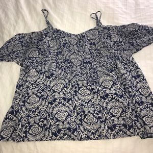 Blue and white off the shoulder shirt