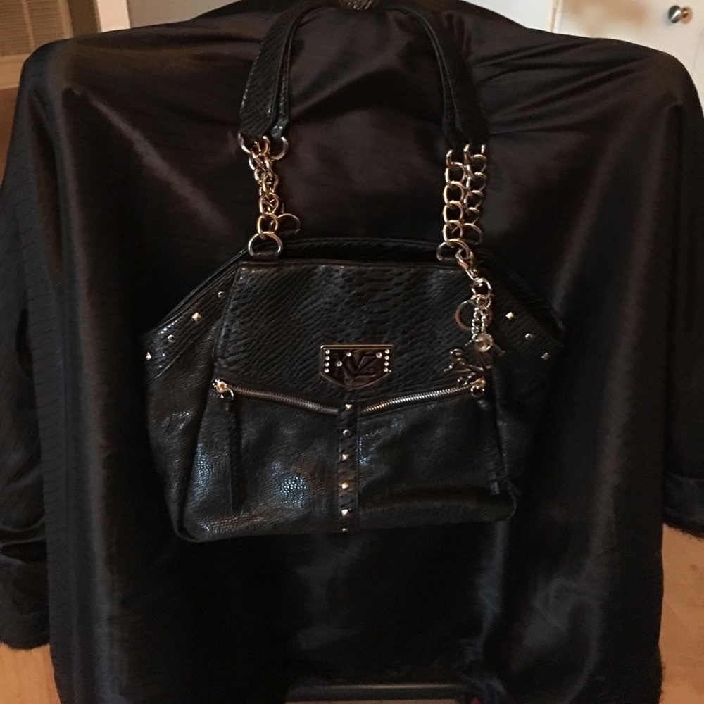 Black Kathy Van Zealand Handbag Purse Gold Bling