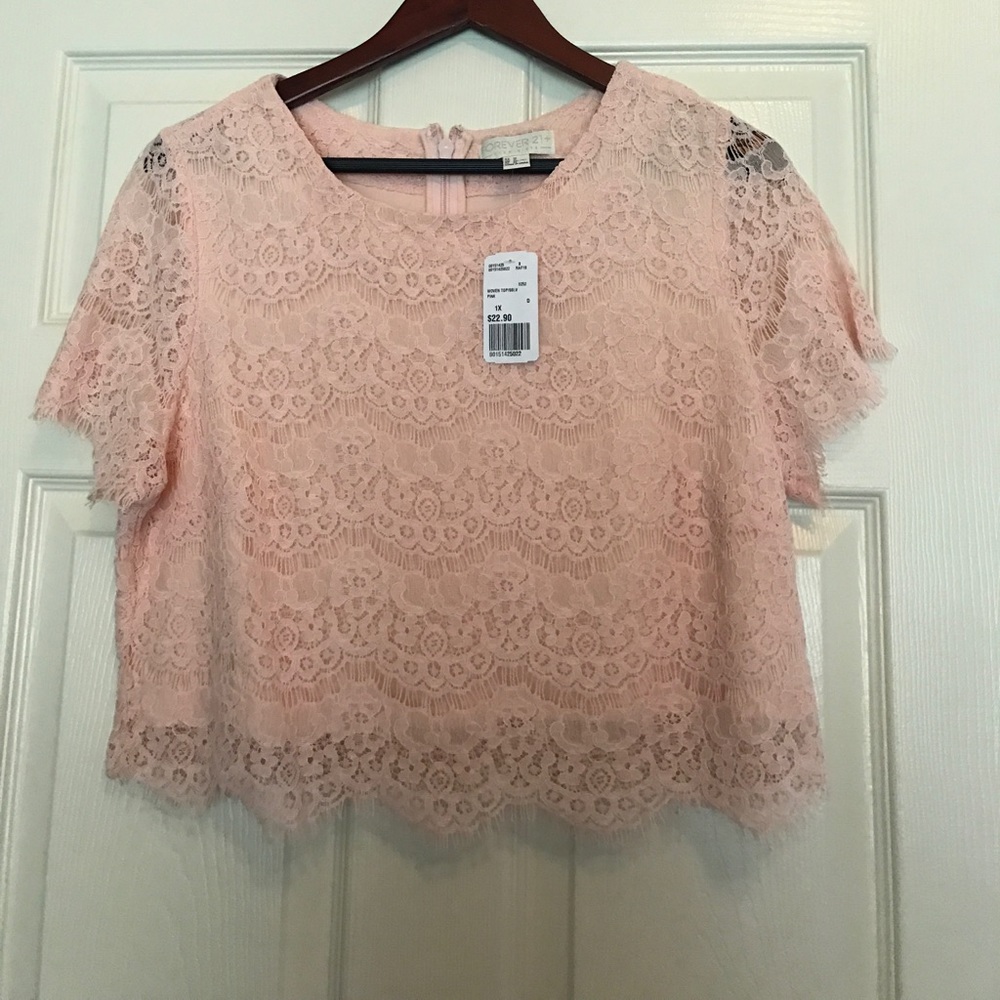 Forever 21 plus pink lace top 1X