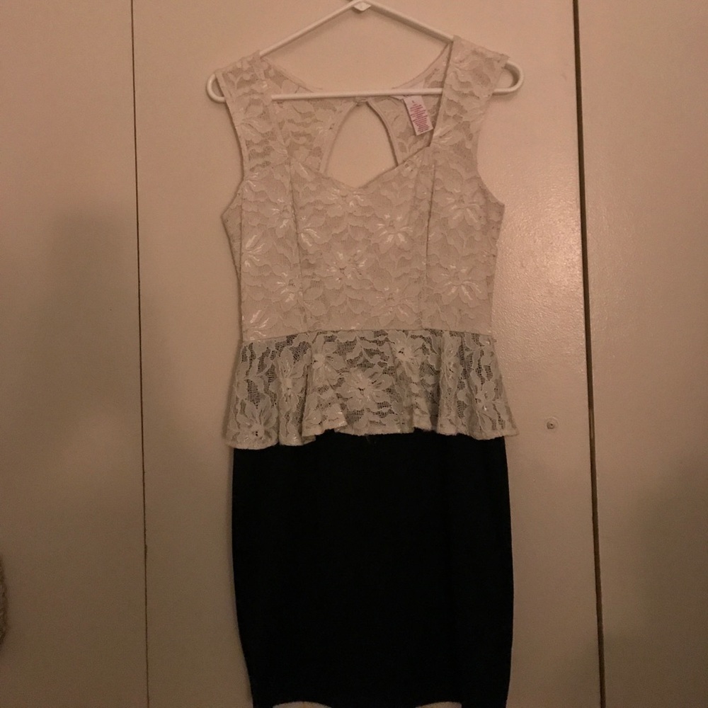 Off white and black tank dress with peplum