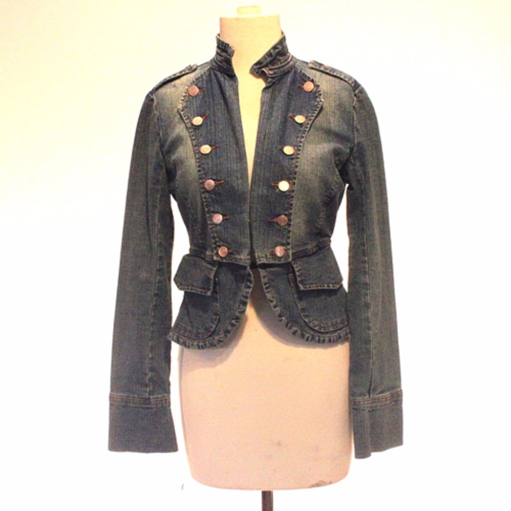 Double Breasted Military Style Denim Jacket