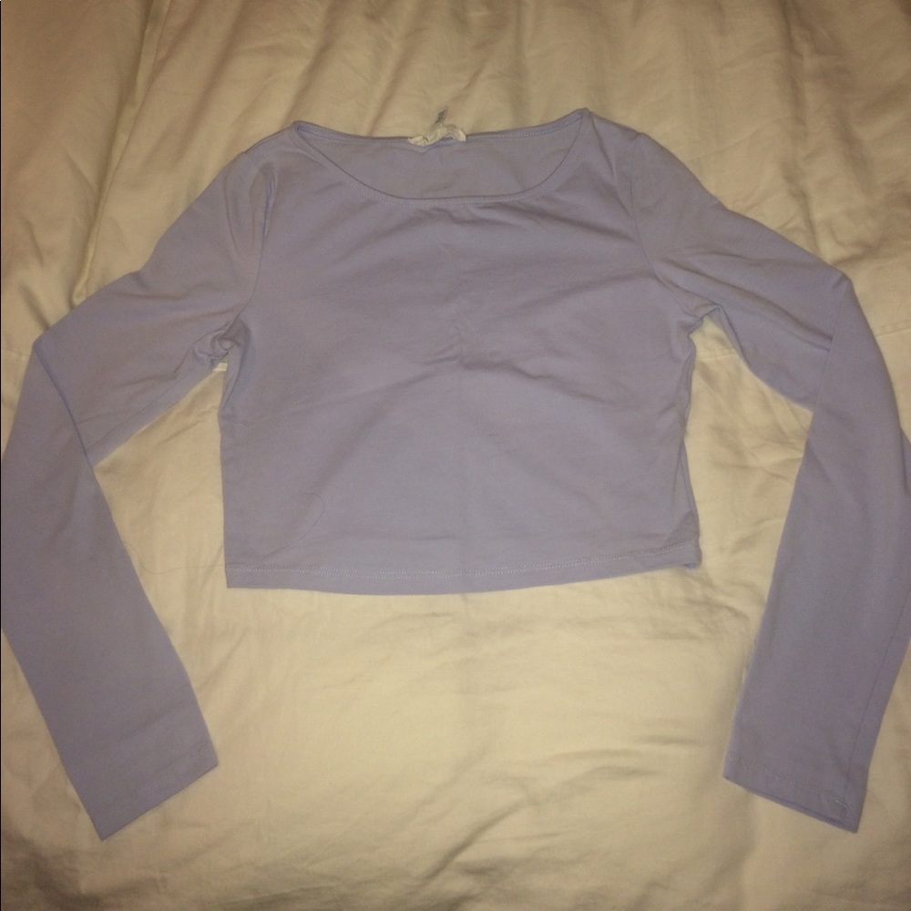 Medium periwinkle long-sleeve crop top.