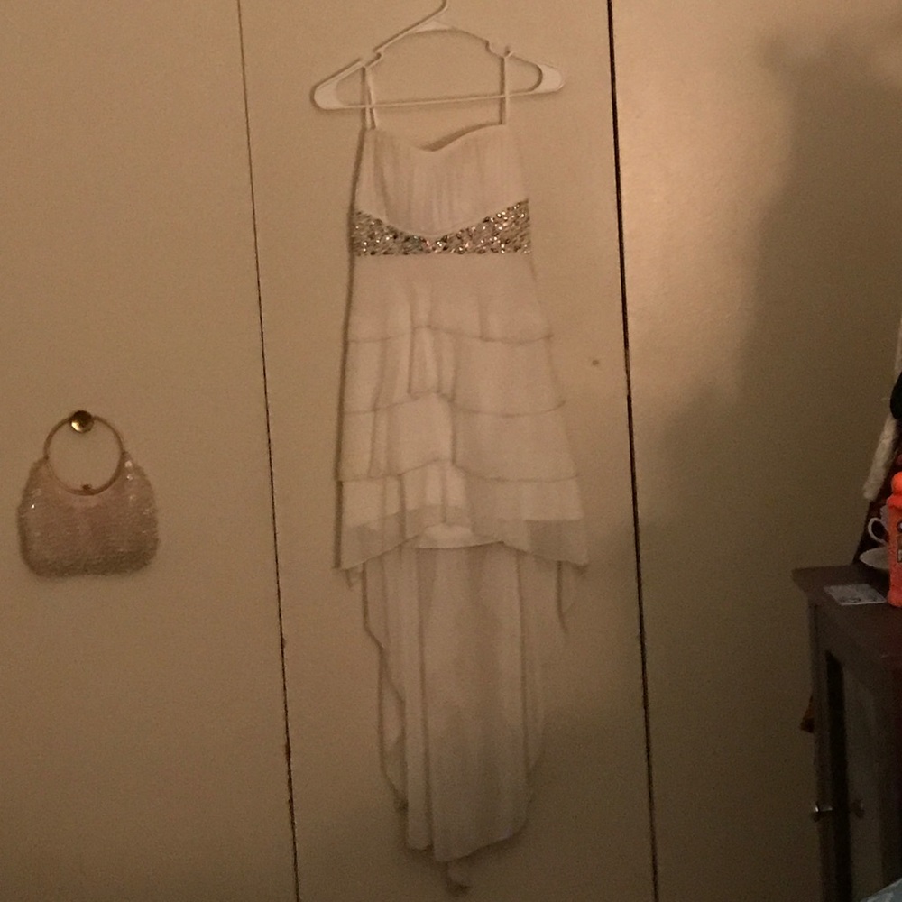 White strapless high low dress