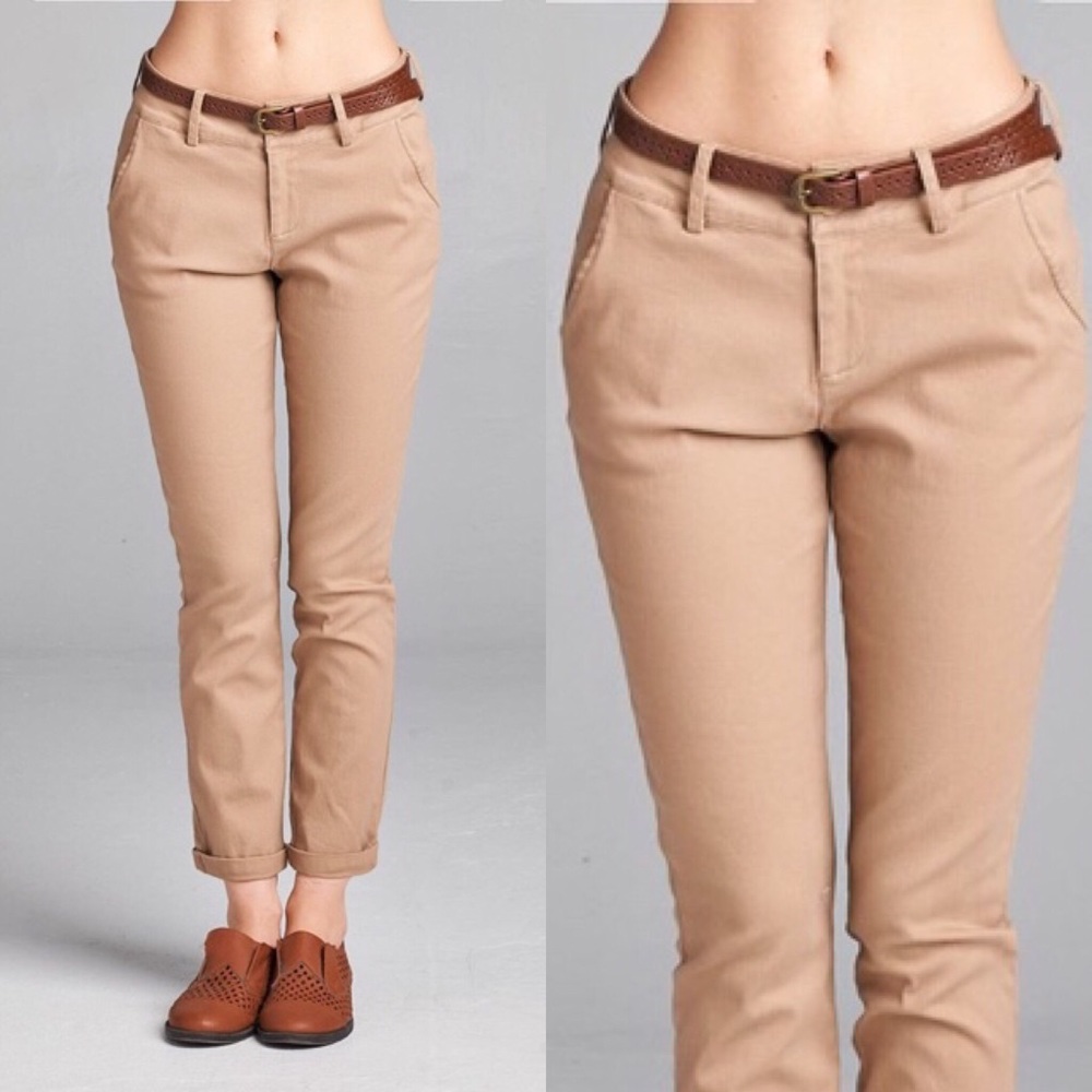 Twill Crop Pants - Khaki - Picture 1 of 3