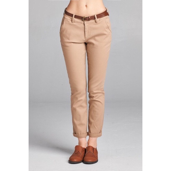 Twill Crop Pants - Khaki - Picture 2 of 3