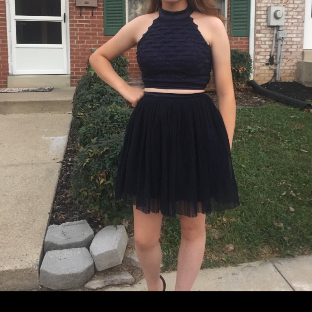 Navy blue 2 piece halter and skirt