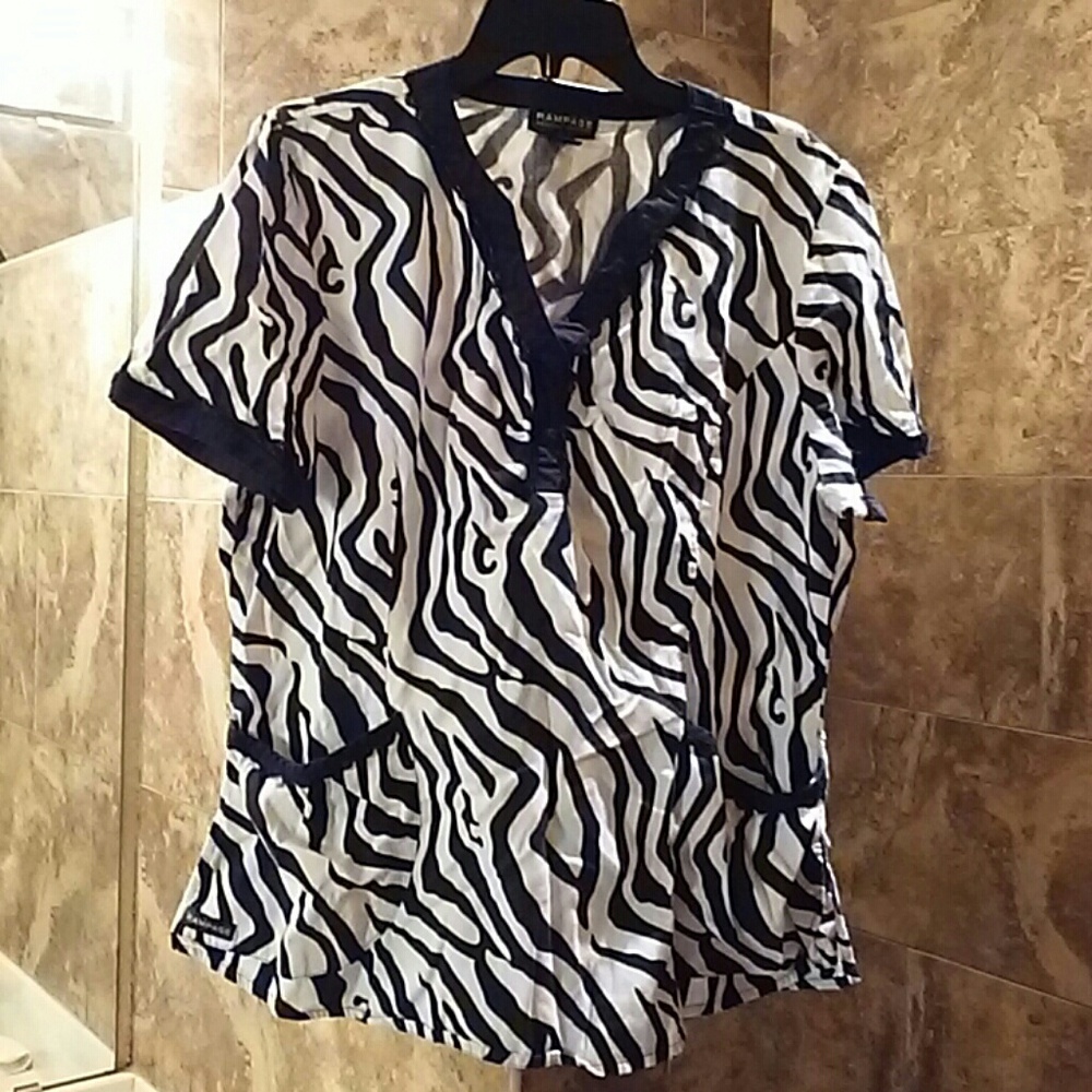 Zebra print with lace scrub top