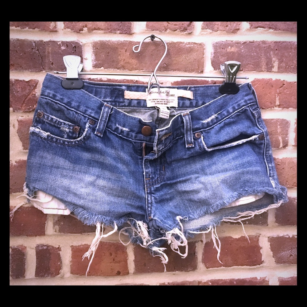 A&F Cut-off Frayed Blue Jean Shorts