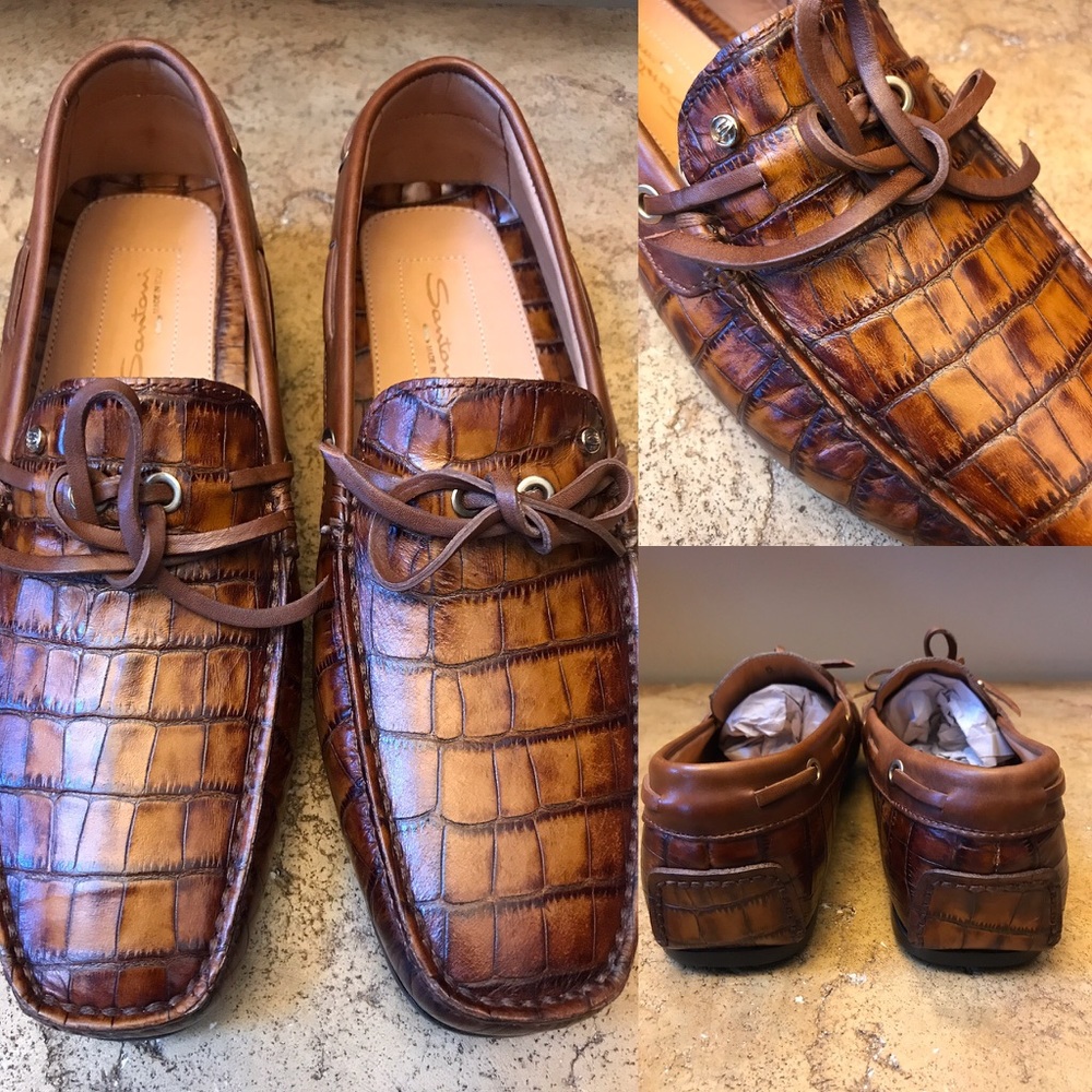 Santoni Croc Embossed Leather Loafers