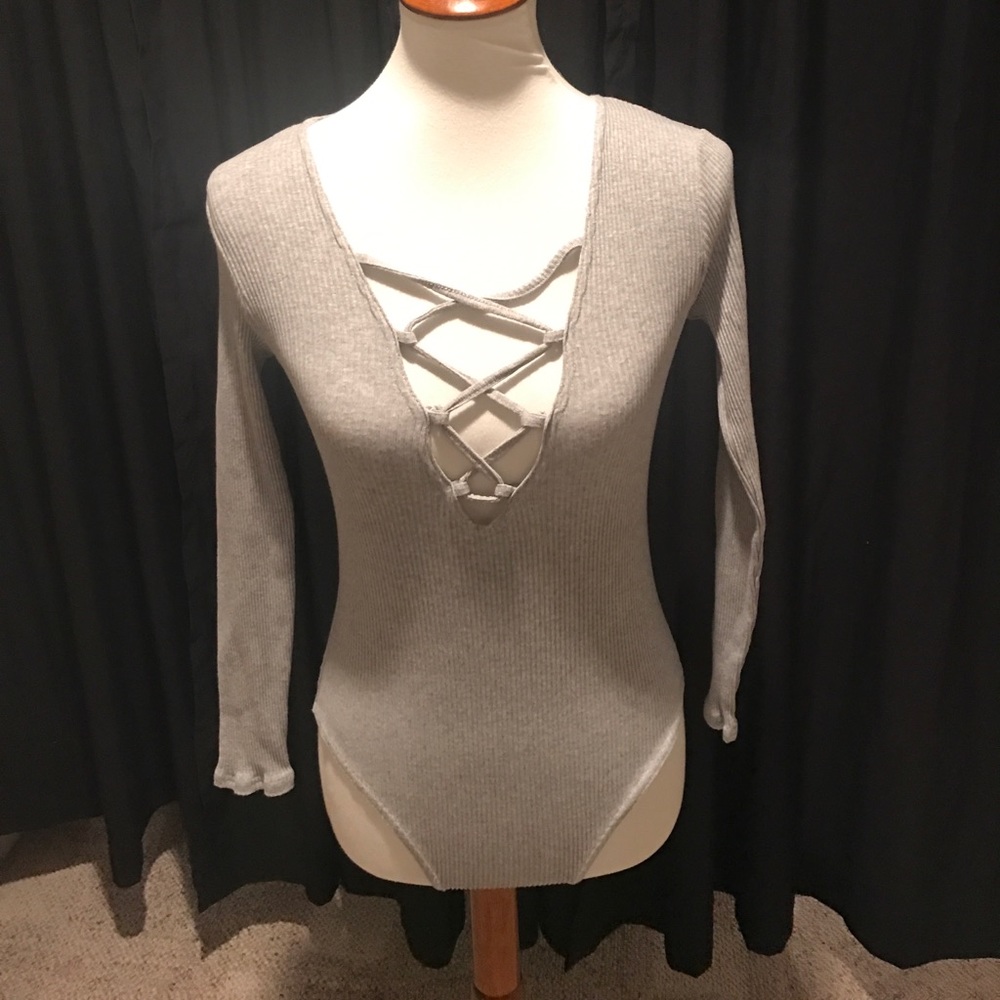 Grey Lace Up Bodysuit