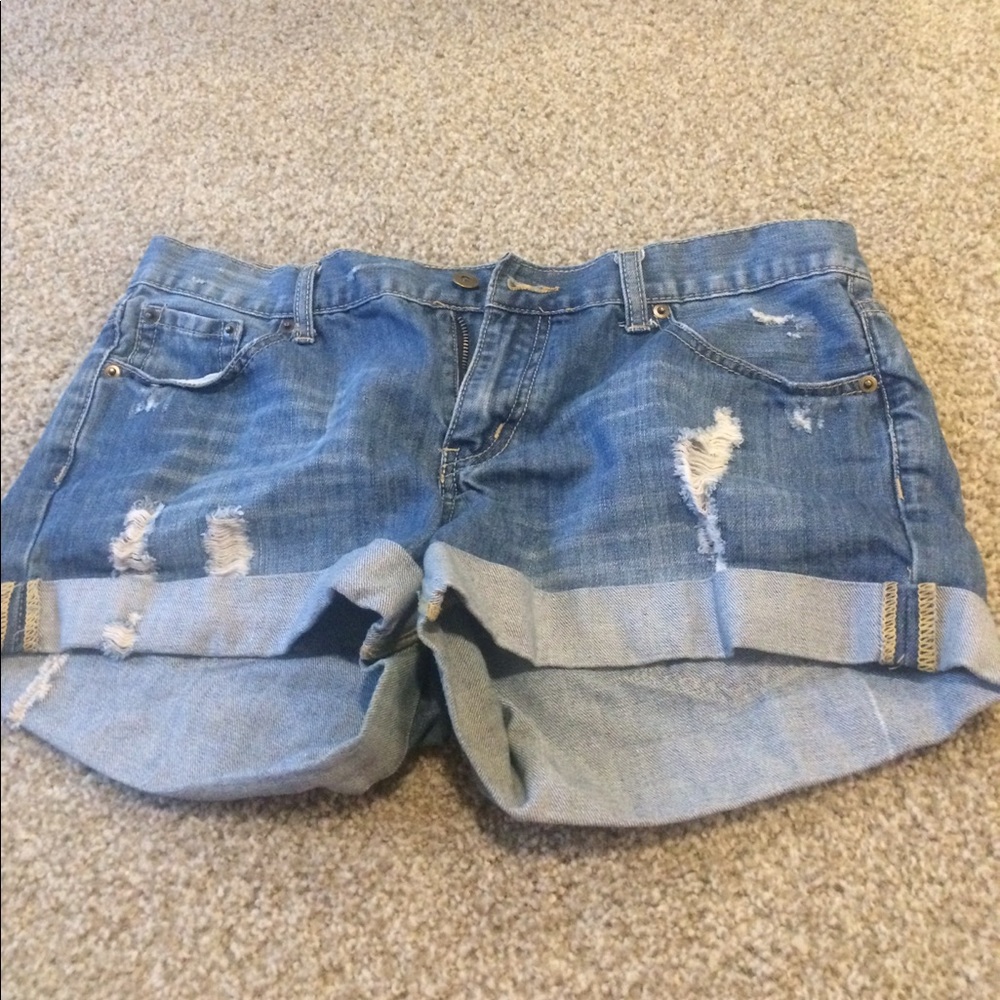 Distressed jean shorts