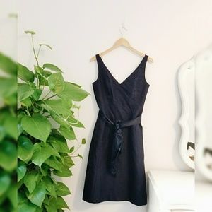 J. Crew. navy V neck dress, satin sash NWT 8.