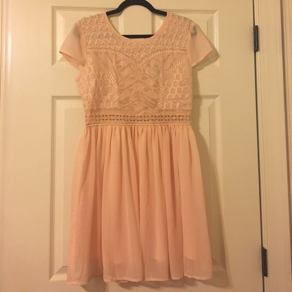 Francesca's blush pink embroidered sequined dress
