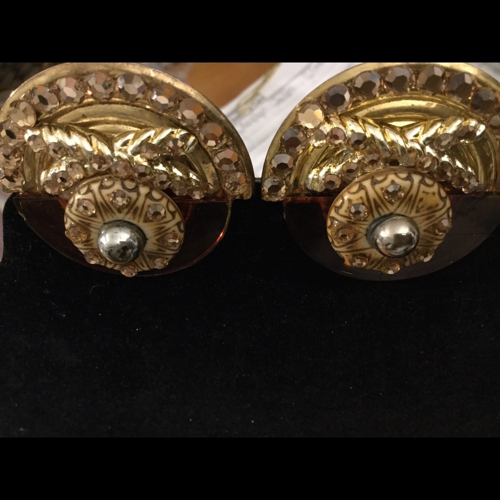 Brown and Gold Cat Eye Clip on Earrings