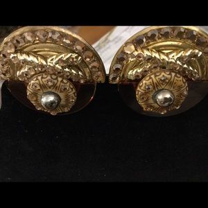 Brown and Gold Cat Eye Clip on Earrings