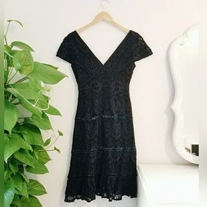 Navy lace foxiedox deep v neck cap sleeve dress