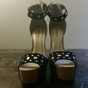 **Price Drop**bebe gold studded cork wedge