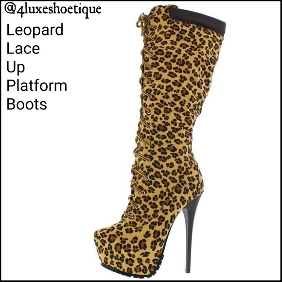 NEW Boots Leopard Lace Up Platform - Picture 3 of 3