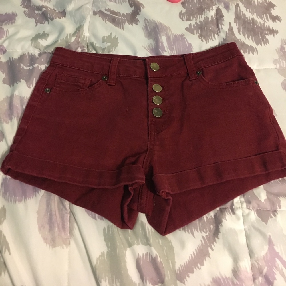 Burgundy High Waisted Jean Shorts