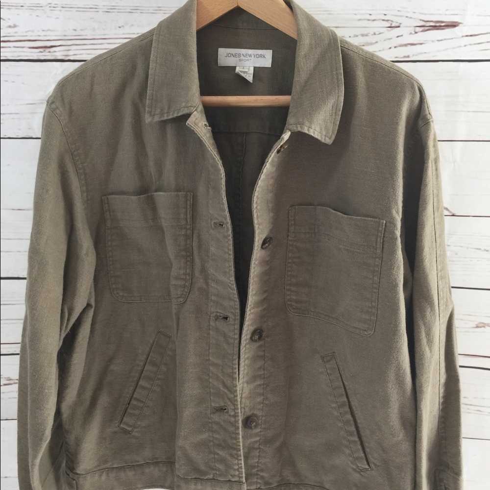Jones New York old army green linen jacket