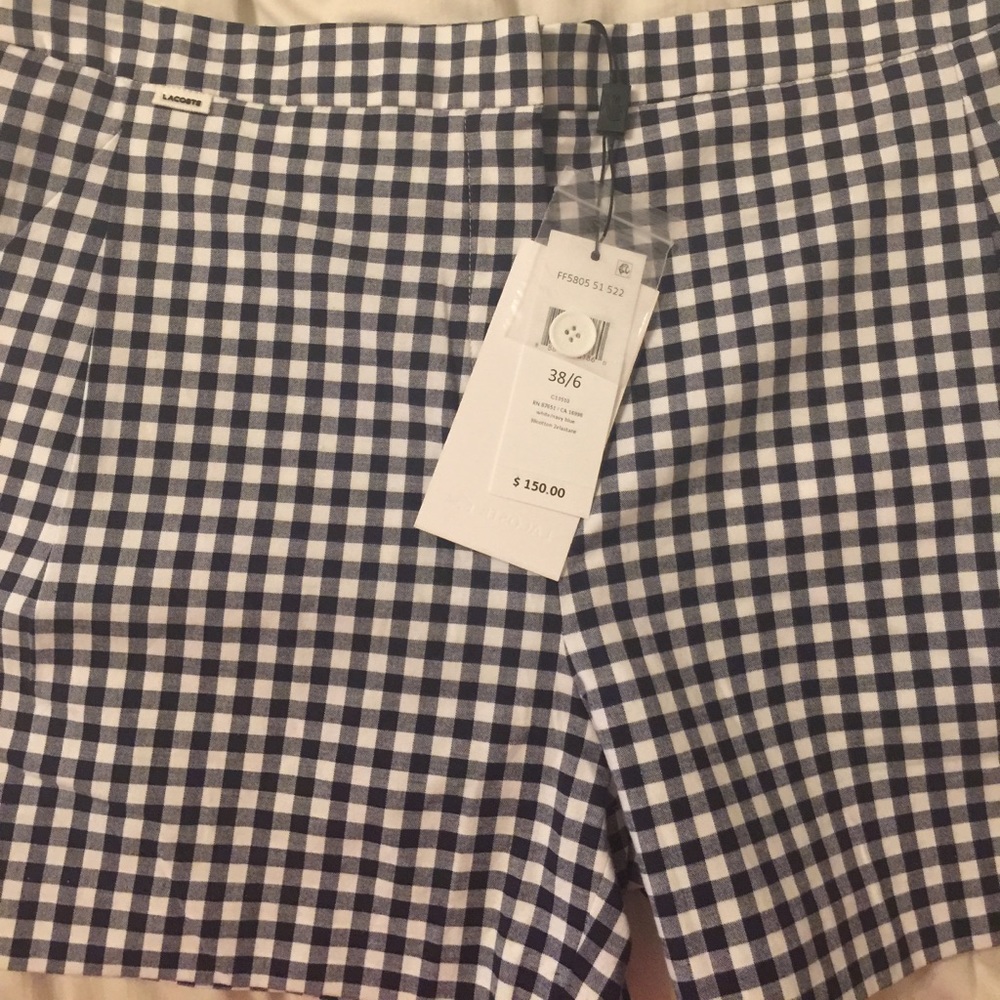 Brand New Lacoste white/navy blue gingham shorts