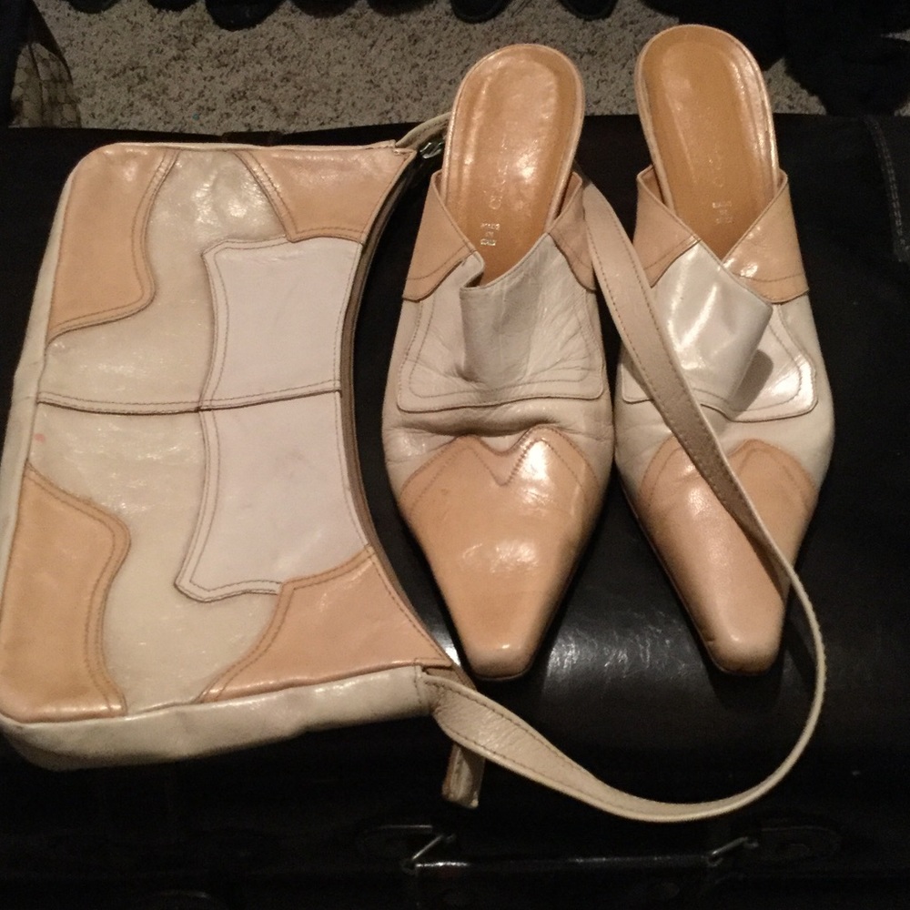 Cream Leather Mule with matching purse