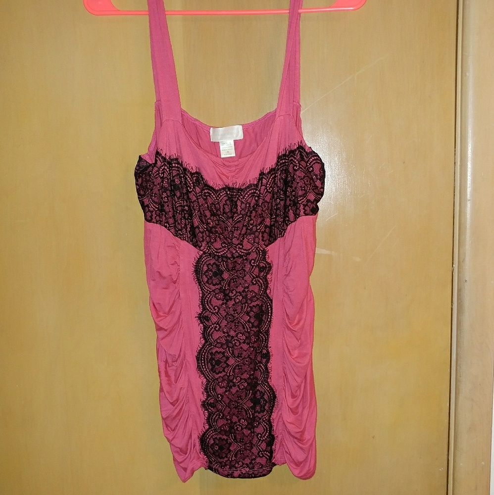 Maurices Pink Stretch Lace Ruched Tank