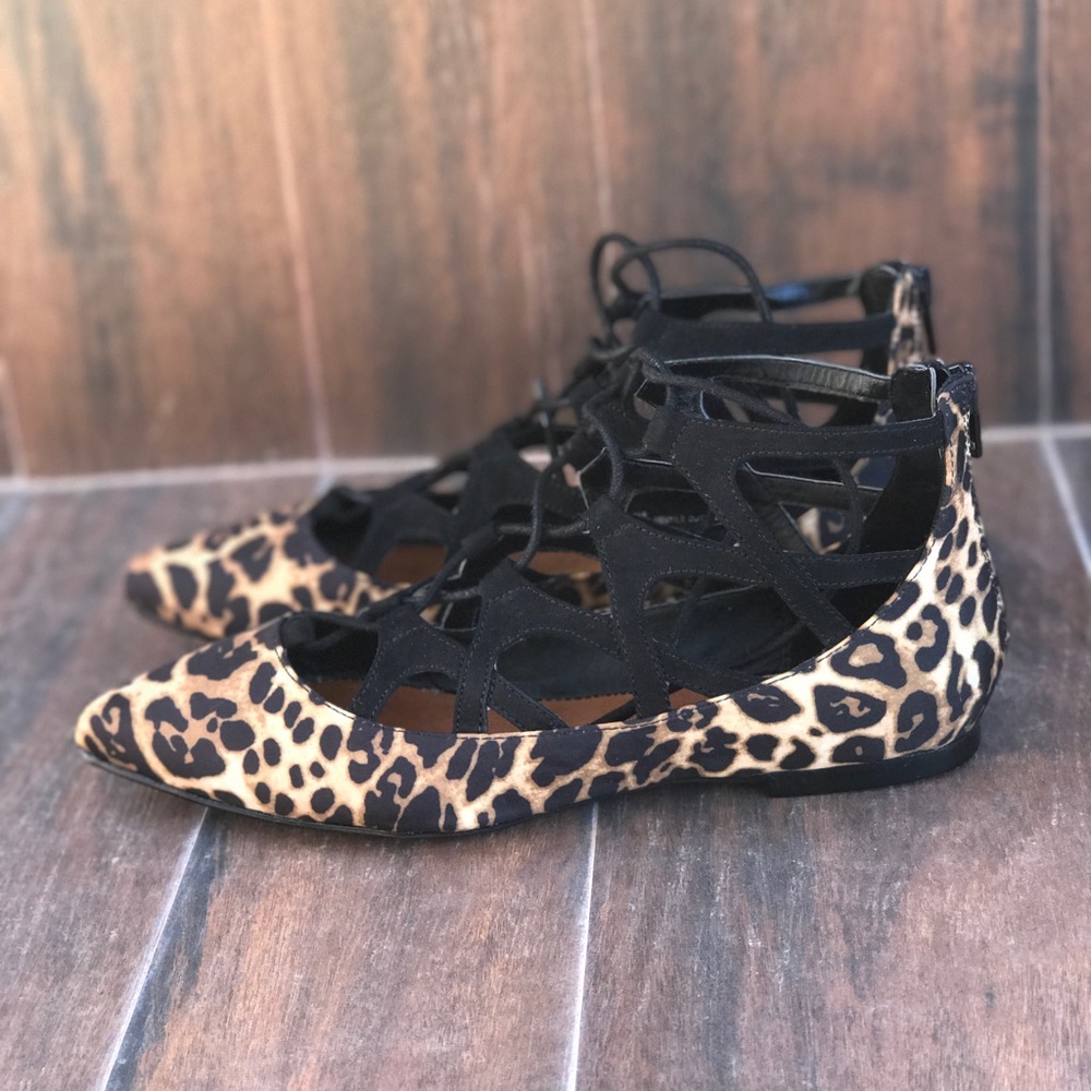 Cheetah Print Lace-up Caged Flats - Picture 4 of 6
