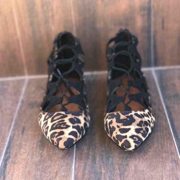Cheetah Print Lace-up Caged Flats - Picture 3 of 6