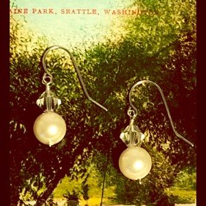 Pearl & Swarovski Silver Dangle Earrings Bridal